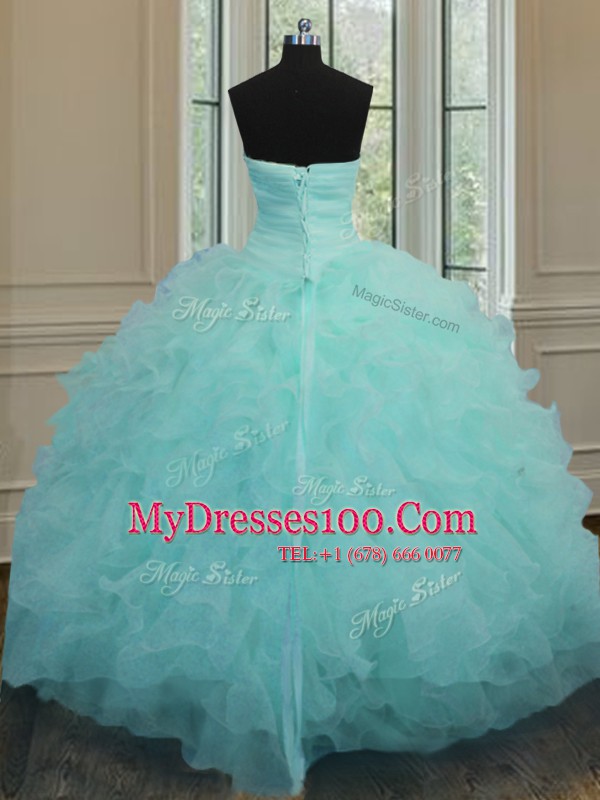 Hot Sale Floor Length Aqua Blue Quinceanera Dress Sweetheart Sleeveless Lace Up