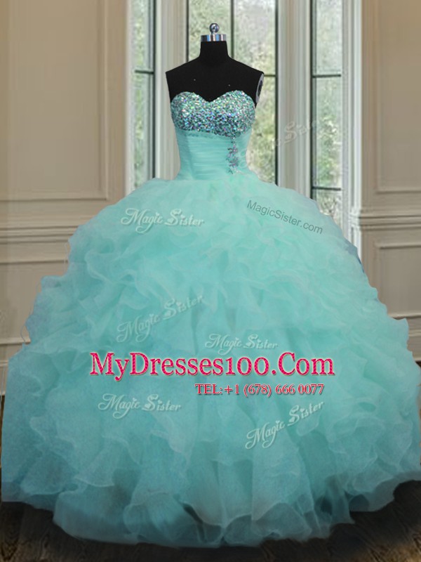 Hot Sale Floor Length Aqua Blue Quinceanera Dress Sweetheart Sleeveless Lace Up