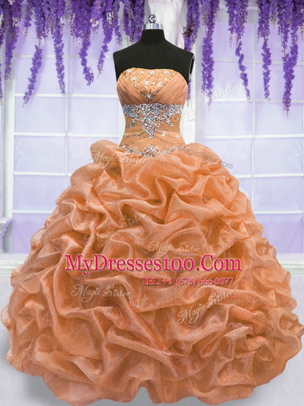 Smart Orange Strapless Lace Up Beading Sweet 16 Quinceanera Dress Sleeveless