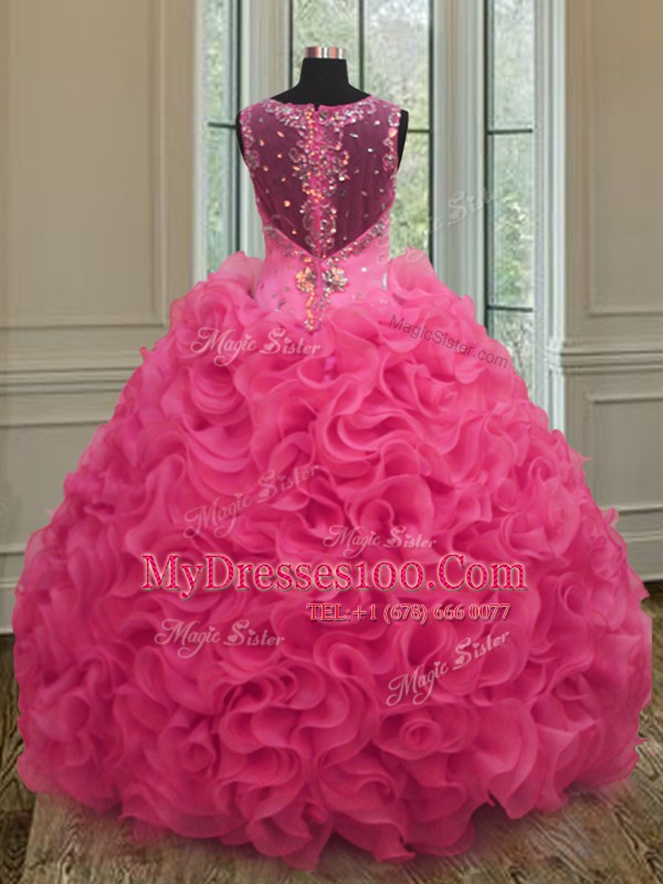 Fitting Straps Sleeveless Beading and Ruffles Zipper Quinceanera Gowns