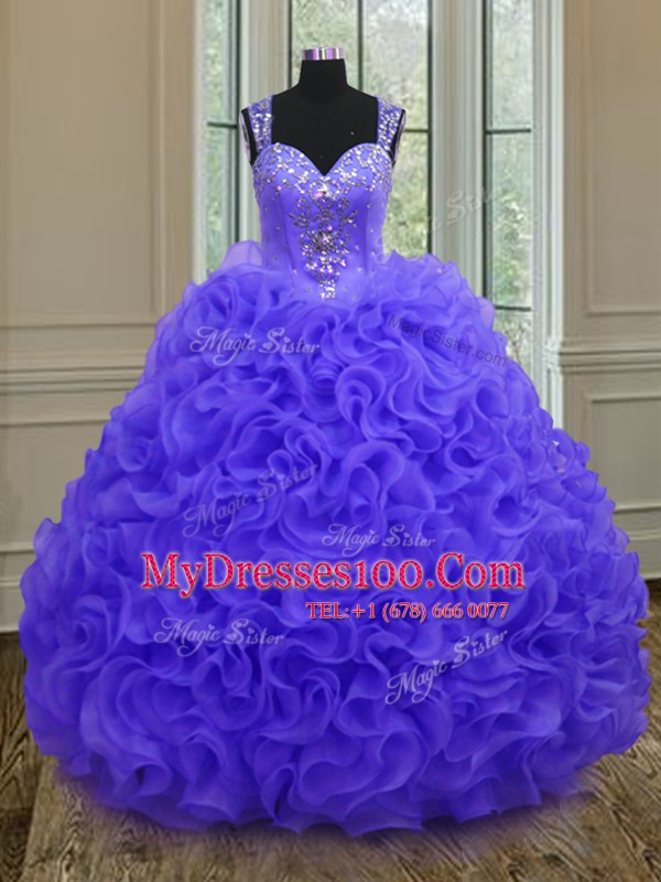 Straps Floor Length Ball Gowns Sleeveless Purple Quinceanera Dress Zipper