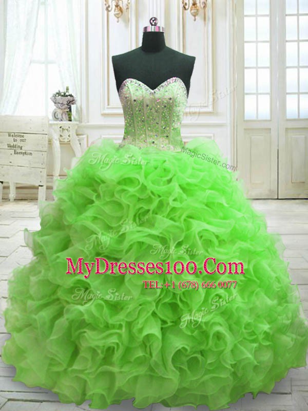 Quince Ball Gowns Military Ball and Sweet 16 and Quinceanera and For with Beading and Ruffles Sweetheart Sleeveless Sweep Train Lace Up