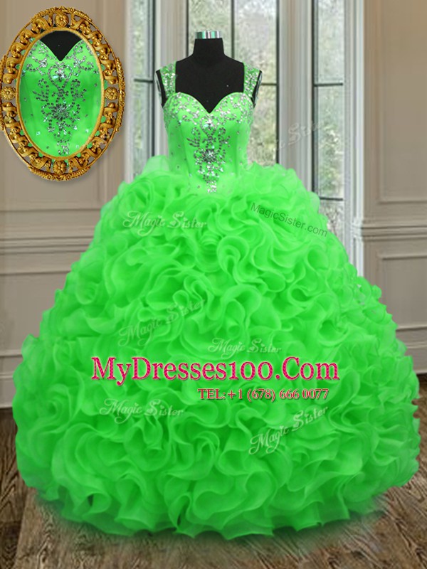 Sumptuous Straps Sleeveless Organza Zipper Quince Ball Gowns for Military Ball and Sweet 16 and Quinceanera