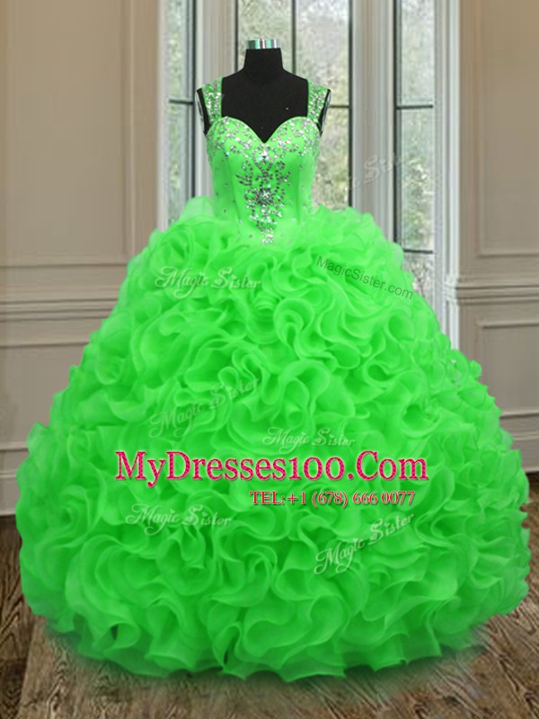 Sumptuous Straps Sleeveless Organza Zipper Quince Ball Gowns for Military Ball and Sweet 16 and Quinceanera
