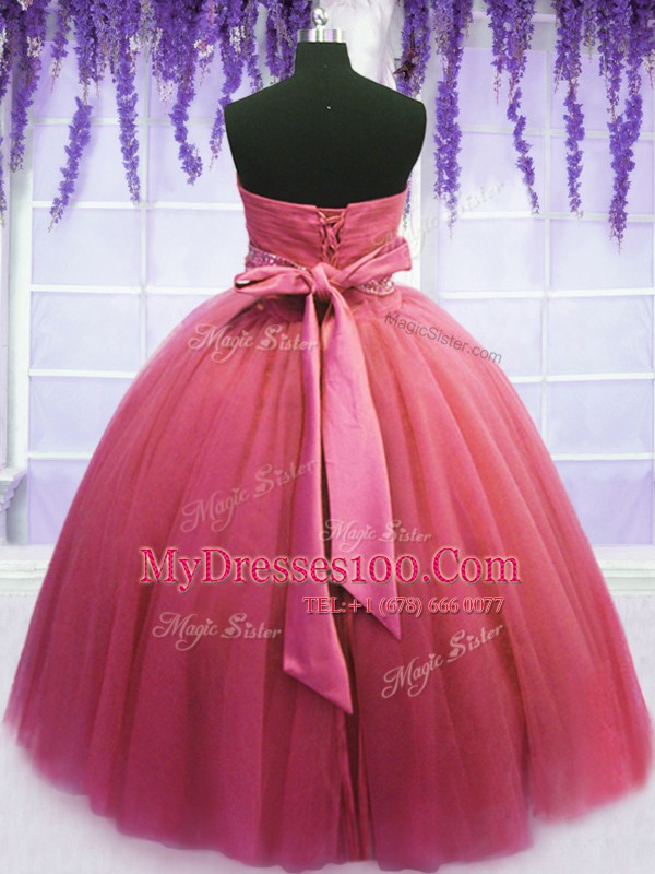 Wonderful Pink Sleeveless Floor Length Beading and Belt Lace Up Quince Ball Gowns