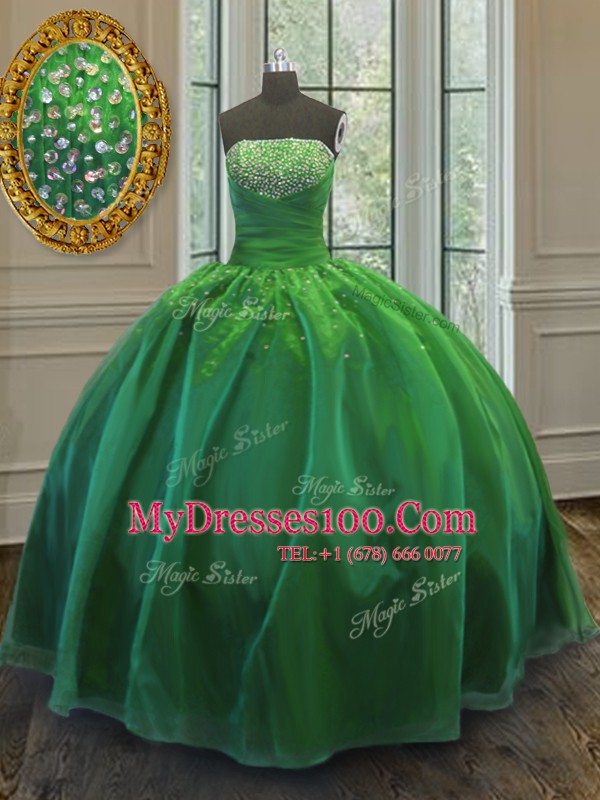 Superior Green Strapless Lace Up Sequins Sweet 16 Dress Sleeveless