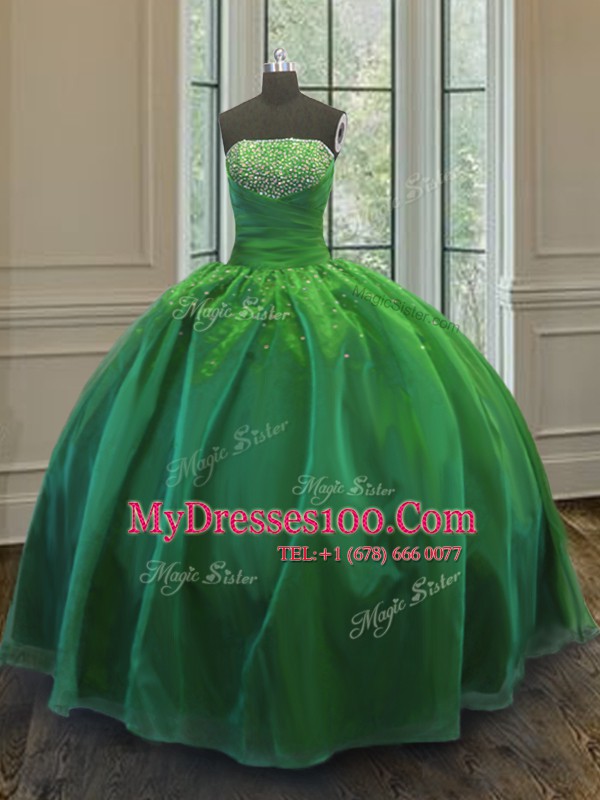 Superior Green Strapless Lace Up Sequins Sweet 16 Dress Sleeveless