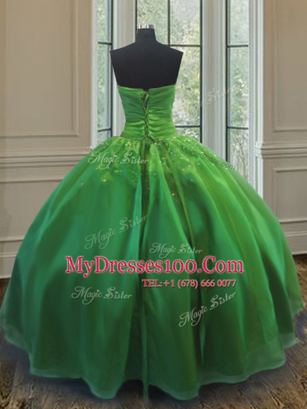 Superior Green Strapless Lace Up Sequins Sweet 16 Dress Sleeveless