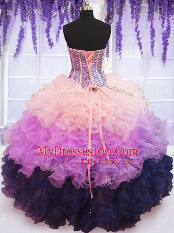 Dazzling Ruffled Floor Length Ball Gowns Sleeveless Multi-color Quinceanera Dress Lace Up