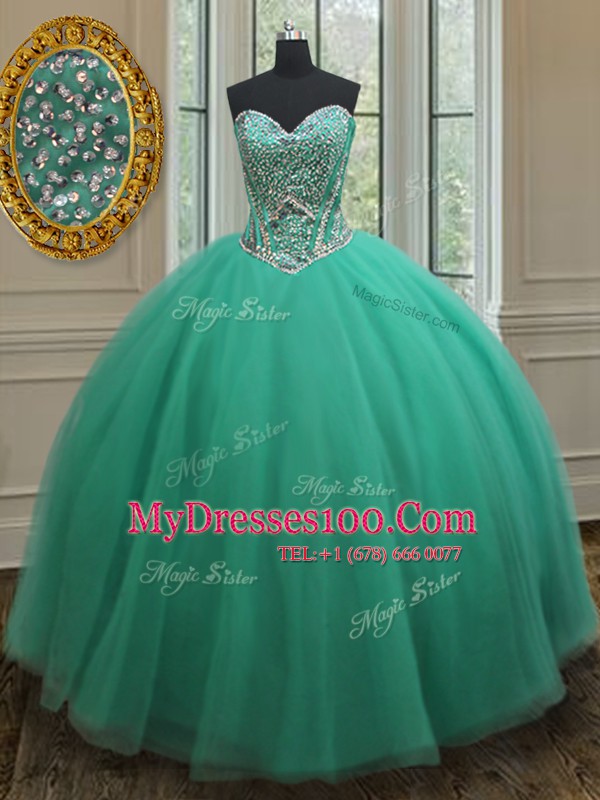 Turquoise Sweetheart Zipper Beading Quinceanera Dresses Sleeveless