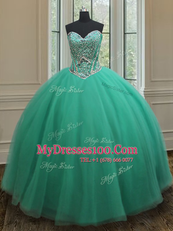 Turquoise Sweetheart Zipper Beading Quinceanera Dresses Sleeveless