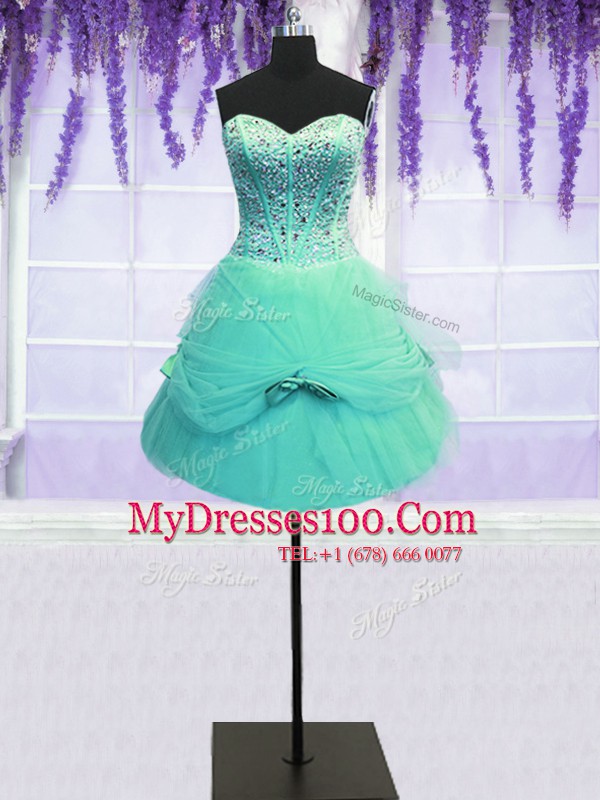 Modest Three Piece Ball Gowns Quinceanera Dresses Aqua Blue Sweetheart Tulle Sleeveless Floor Length Lace Up