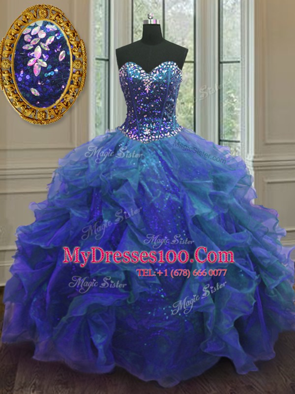 Sleeveless Lace Up Floor Length Beading and Ruffles Sweet 16 Dresses