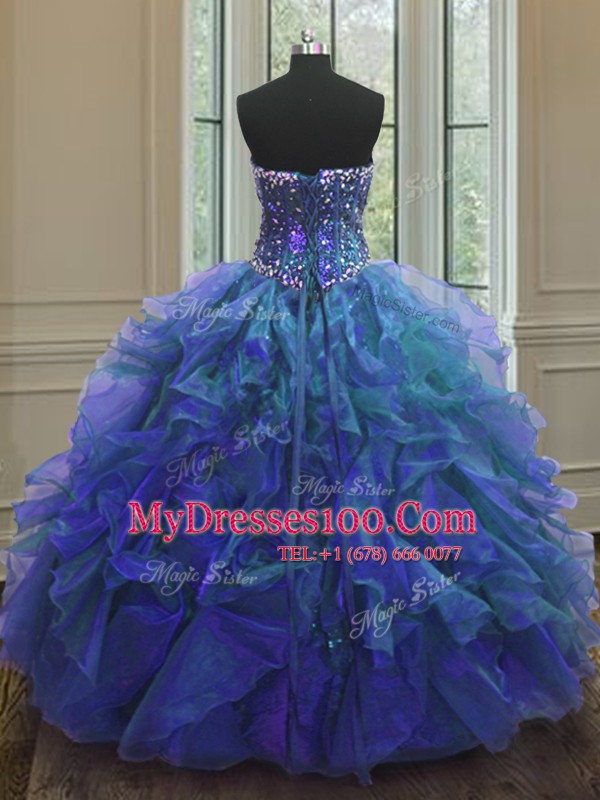 Sleeveless Lace Up Floor Length Beading and Ruffles Sweet 16 Dresses