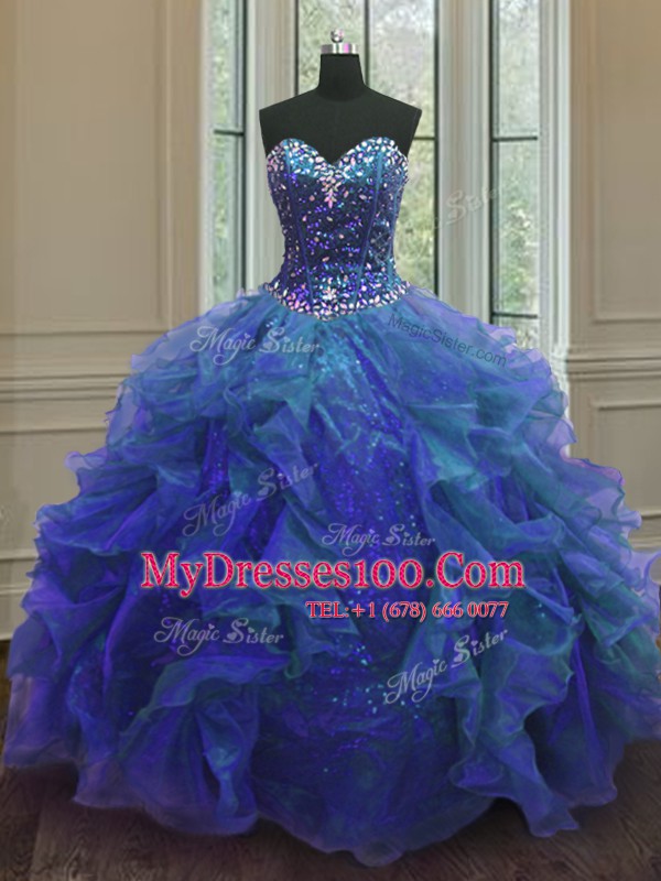 Sleeveless Lace Up Floor Length Beading and Ruffles Sweet 16 Dresses
