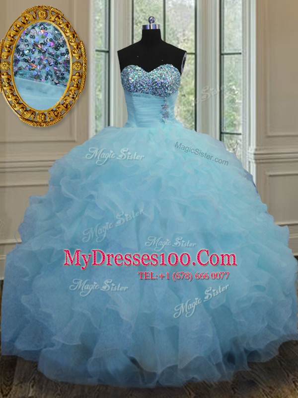 Lovely Floor Length Baby Blue Ball Gown Prom Dress Sweetheart Sleeveless Lace Up