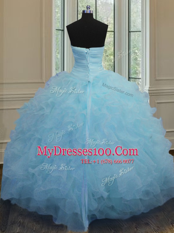 Lovely Floor Length Baby Blue Ball Gown Prom Dress Sweetheart Sleeveless Lace Up