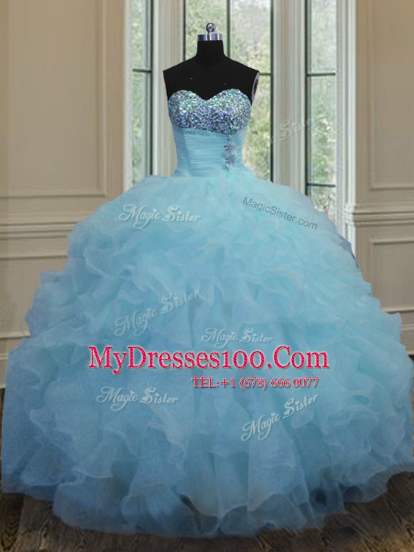 Lovely Floor Length Baby Blue Ball Gown Prom Dress Sweetheart Sleeveless Lace Up