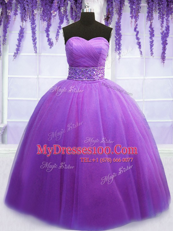 Admirable Belt Sweet 16 Dresses Purple Lace Up Sleeveless Floor Length