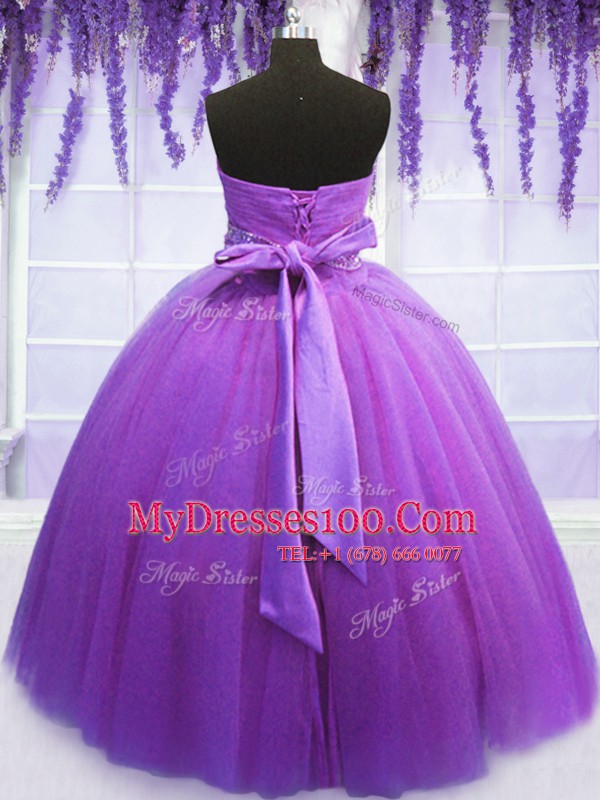 Admirable Belt Sweet 16 Dresses Purple Lace Up Sleeveless Floor Length