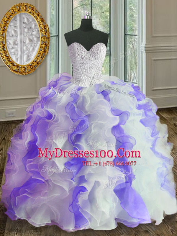 Edgy Sweetheart Sleeveless Organza Vestidos de Quinceanera Beading and Ruffles Lace Up