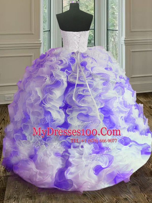 Edgy Sweetheart Sleeveless Organza Vestidos de Quinceanera Beading and Ruffles Lace Up