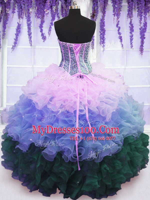 Top Selling Multi-color Sweetheart Neckline Beading and Ruffles and Ruffled Layers 15 Quinceanera Dress Sleeveless Lace Up