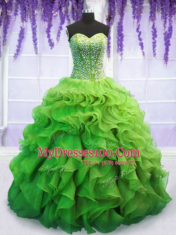 Lace Up 15th Birthday Dress Beading and Ruffles Sleeveless Floor Length