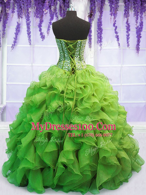 Lace Up 15th Birthday Dress Beading and Ruffles Sleeveless Floor Length