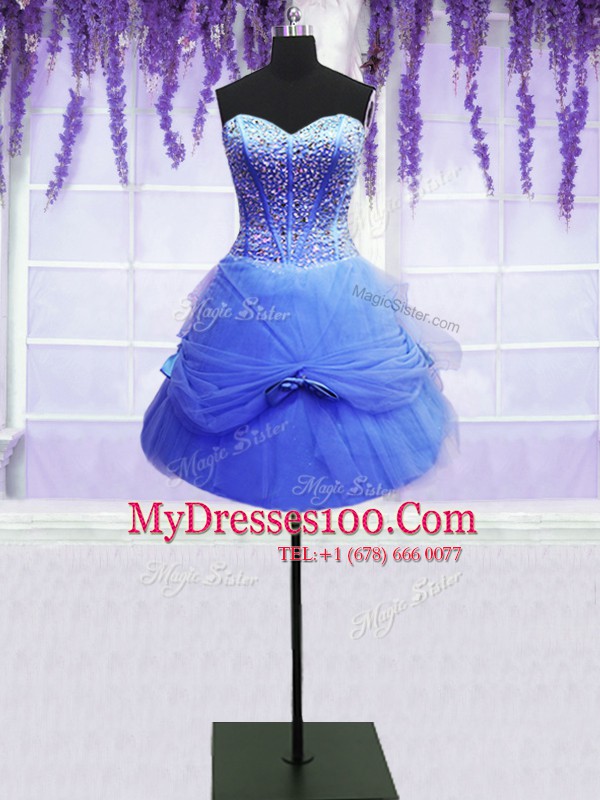 Eye-catching Three Piece Floor Length Ball Gowns Sleeveless Blue Quinceanera Dress Lace Up