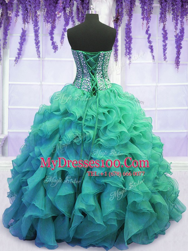 Elegant Sweetheart Sleeveless Lace Up Vestidos de Quinceanera Turquoise Organza