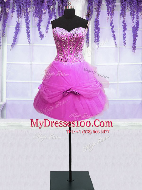 Custom Designed Three Piece Lilac Tulle Lace Up Sweetheart Sleeveless Floor Length Quinceanera Gowns Beading and Bowknot
