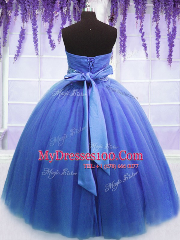 Chic Tulle Sleeveless Floor Length Sweet 16 Dresses and Beading and Belt