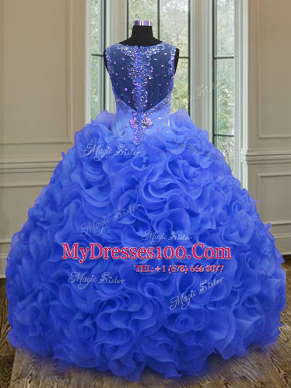 New Arrival Straps Royal Blue Ball Gowns Beading and Ruffles Quinceanera Gowns Zipper Organza Sleeveless Floor Length