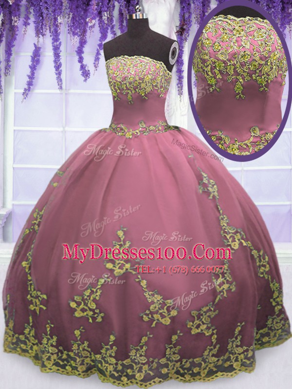 Unique Floor Length Zipper Quinceanera Gowns Lilac for Military Ball and Sweet 16 and Quinceanera with Appliques
