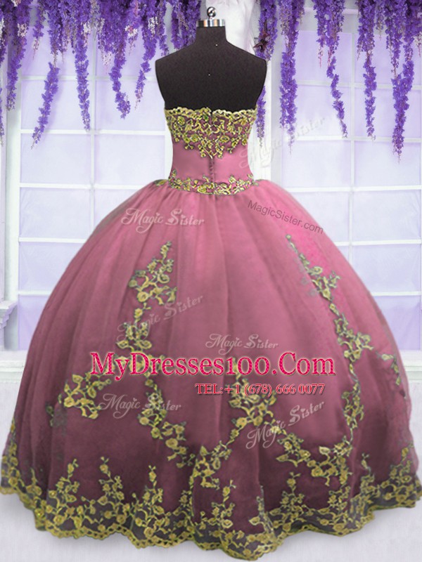 Unique Floor Length Zipper Quinceanera Gowns Lilac for Military Ball and Sweet 16 and Quinceanera with Appliques