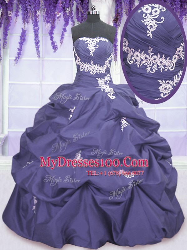 Lovely Lavender Sleeveless Appliques and Pick Ups Floor Length Sweet 16 Quinceanera Dress