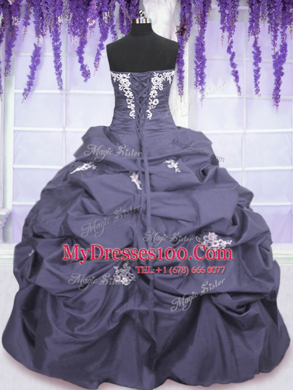 Lovely Lavender Sleeveless Appliques and Pick Ups Floor Length Sweet 16 Quinceanera Dress