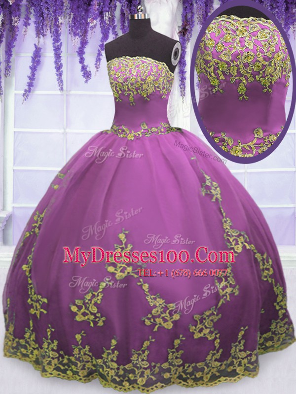 Discount Tulle Sleeveless Floor Length Sweet 16 Dress and Appliques