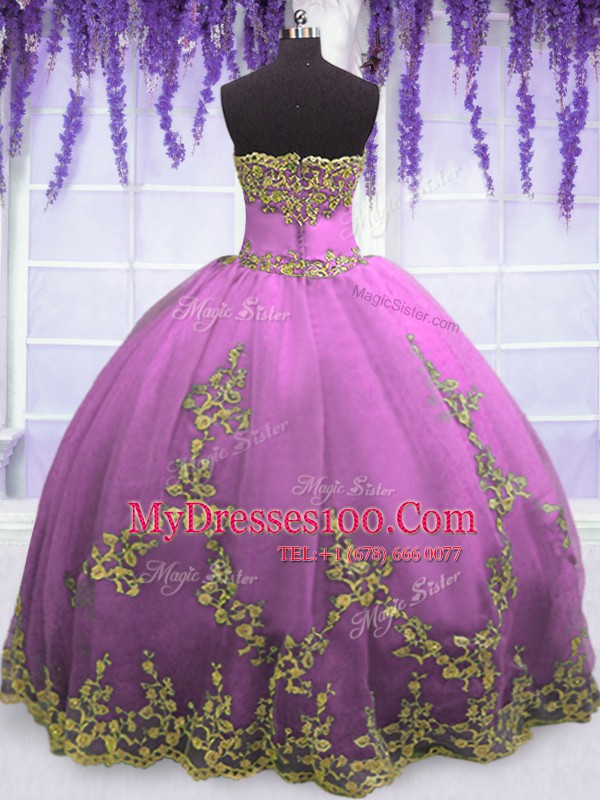 Discount Tulle Sleeveless Floor Length Sweet 16 Dress and Appliques
