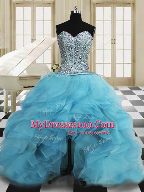 Three Piece Floor Length Baby Blue Sweet 16 Dress Sweetheart Sleeveless Lace Up