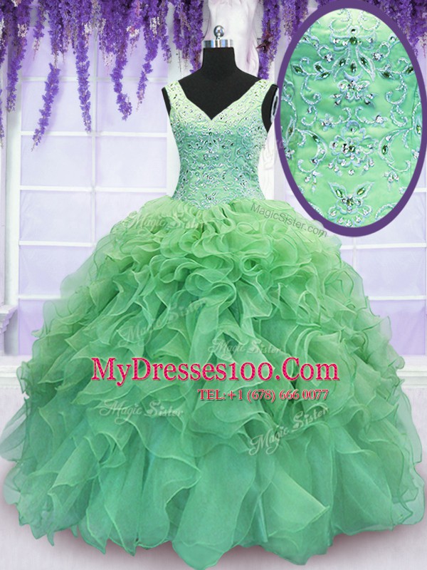Adorable Lace Up Sweet 16 Dress Beading and Ruffles Sleeveless Floor Length