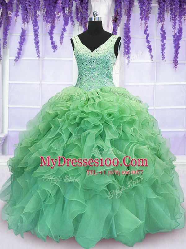 Adorable Lace Up Sweet 16 Dress Beading and Ruffles Sleeveless Floor Length