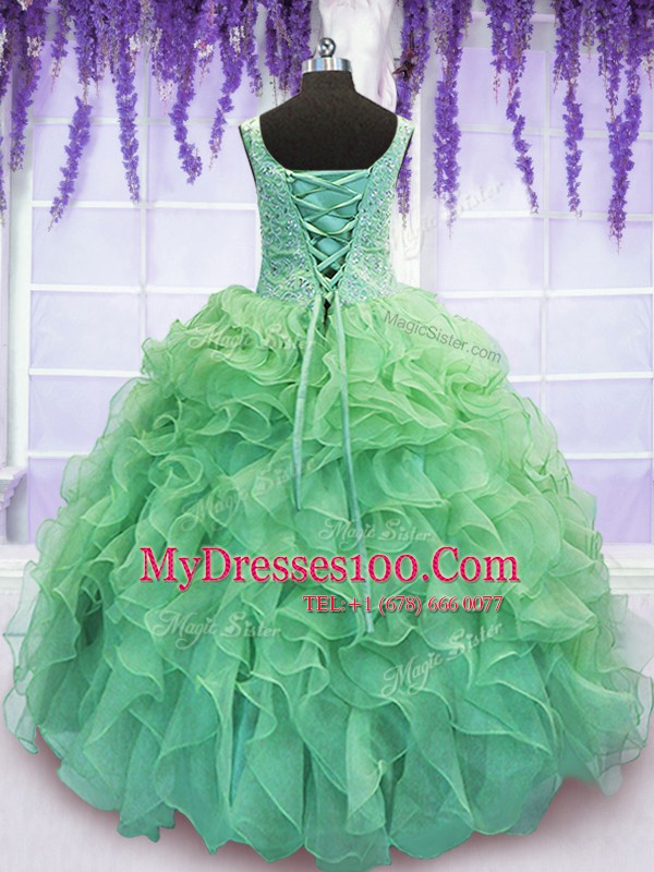 Adorable Lace Up Sweet 16 Dress Beading and Ruffles Sleeveless Floor Length