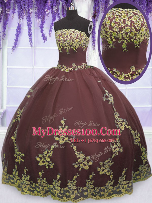 Tulle Sleeveless Floor Length Quinceanera Gowns and Lace and Appliques