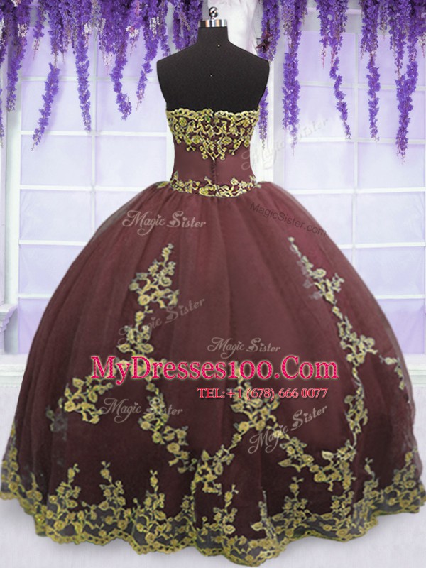 Tulle Sleeveless Floor Length Quinceanera Gowns and Lace and Appliques