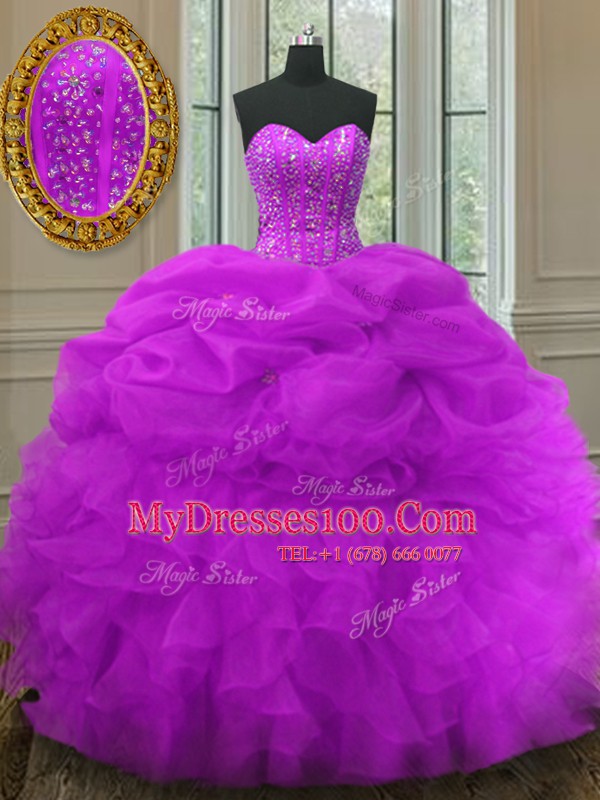Sophisticated Pick Ups Floor Length Ball Gowns Sleeveless Fuchsia Sweet 16 Quinceanera Dress Lace Up