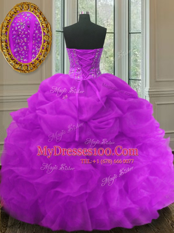 Sophisticated Pick Ups Floor Length Ball Gowns Sleeveless Fuchsia Sweet 16 Quinceanera Dress Lace Up
