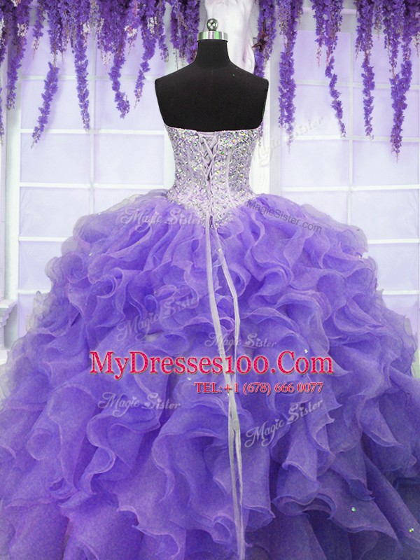 High Class Sequins Floor Length Lavender Quinceanera Dress Sweetheart Sleeveless Lace Up