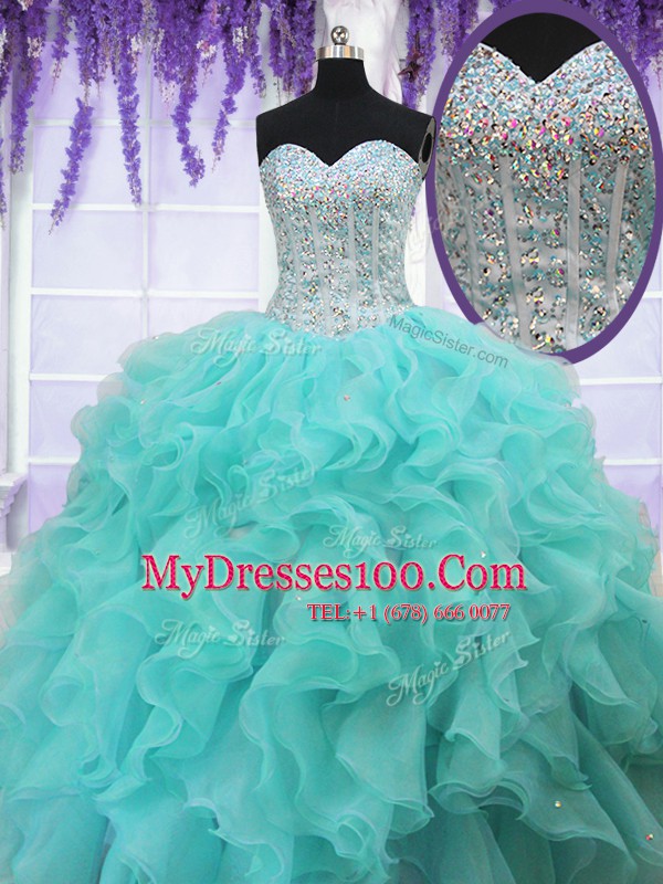 Delicate Sleeveless Ruffles and Sequins Lace Up 15th Birthday Dress